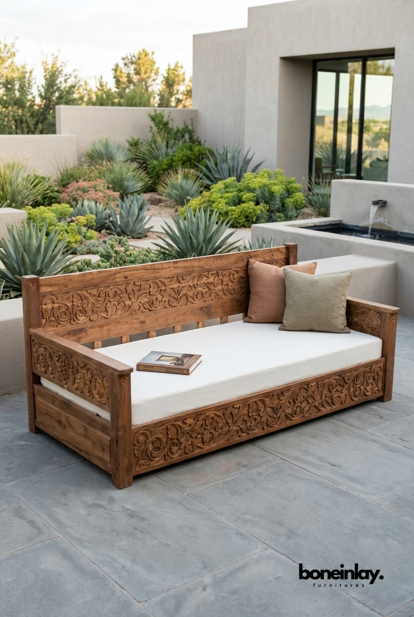 Hand Carved Wooden Outdoor Daybed