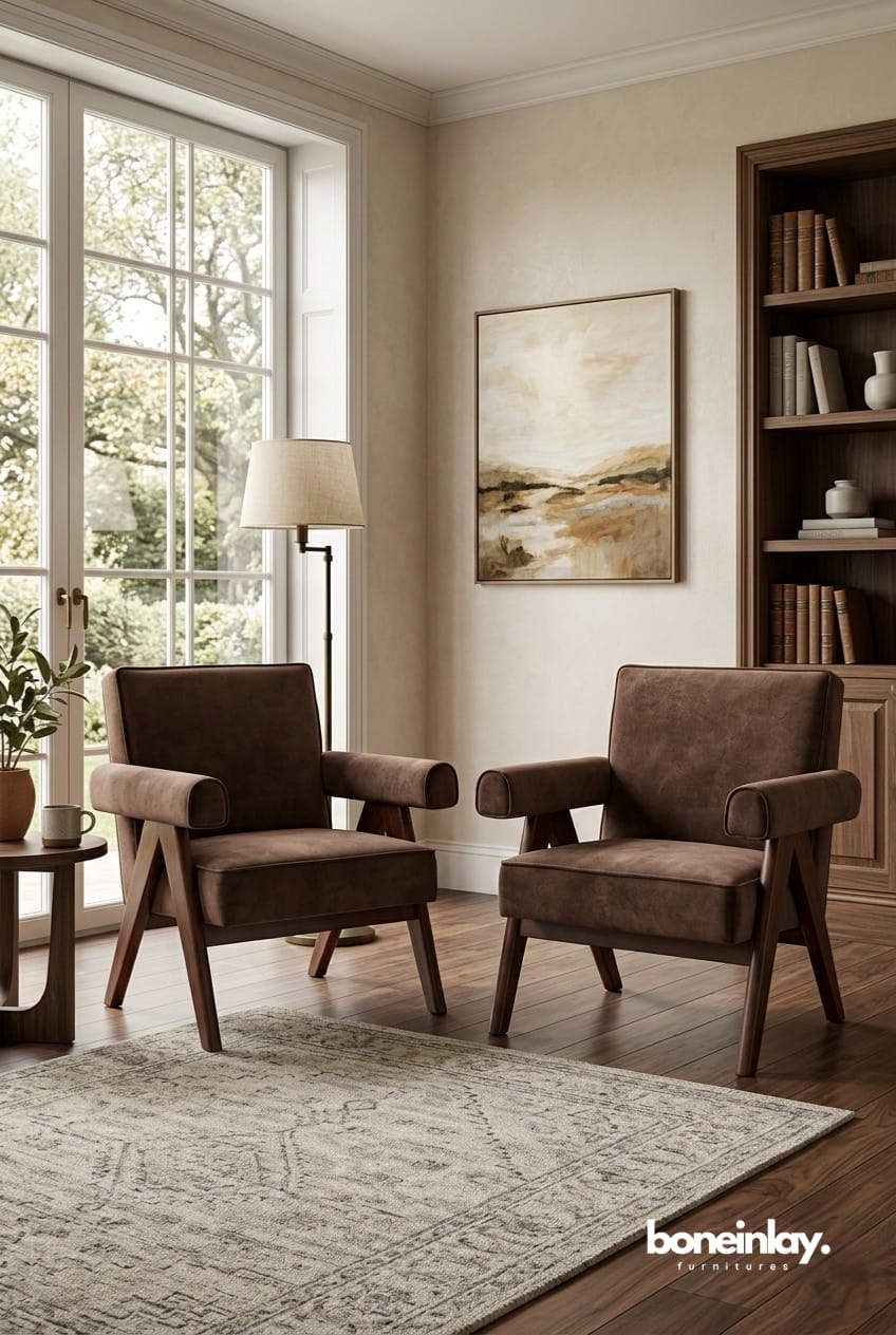 Pierre Jeanneret Inspired Upholstered Armchair
