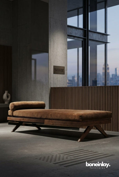 Pierre Jeanneret Inspired Upholstered Daybed With Bolster