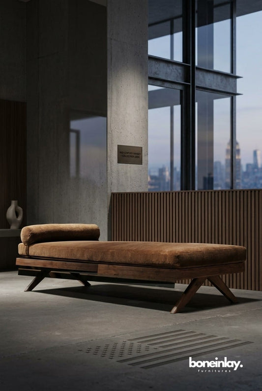 Pierre Jeanneret Inspired Upholstered Daybed With Bolster
