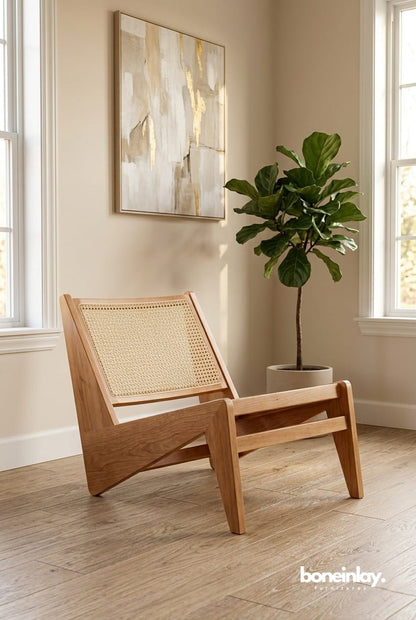 Pierre Jeanneret Kangaroo Lounge Chair Natural Wood Z Frame