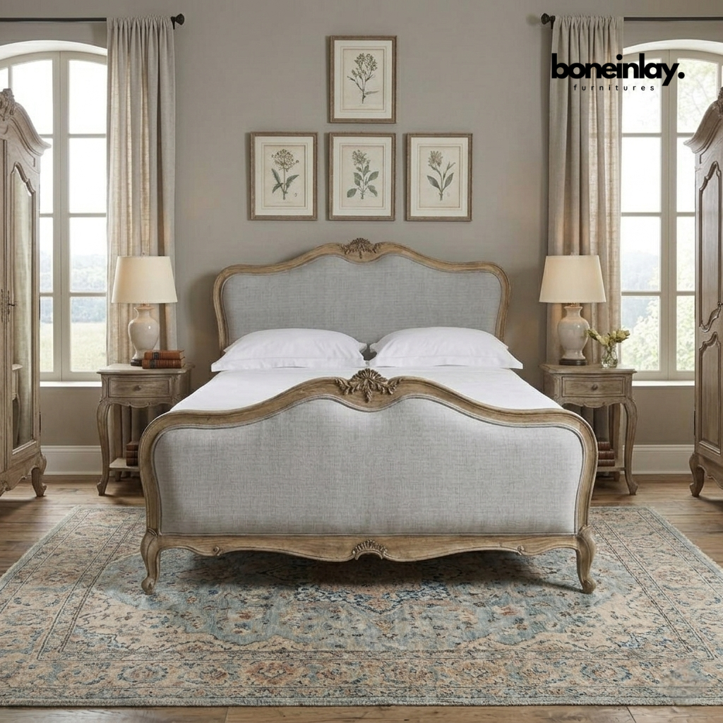 Rustic Frech Style Upholstered Bed