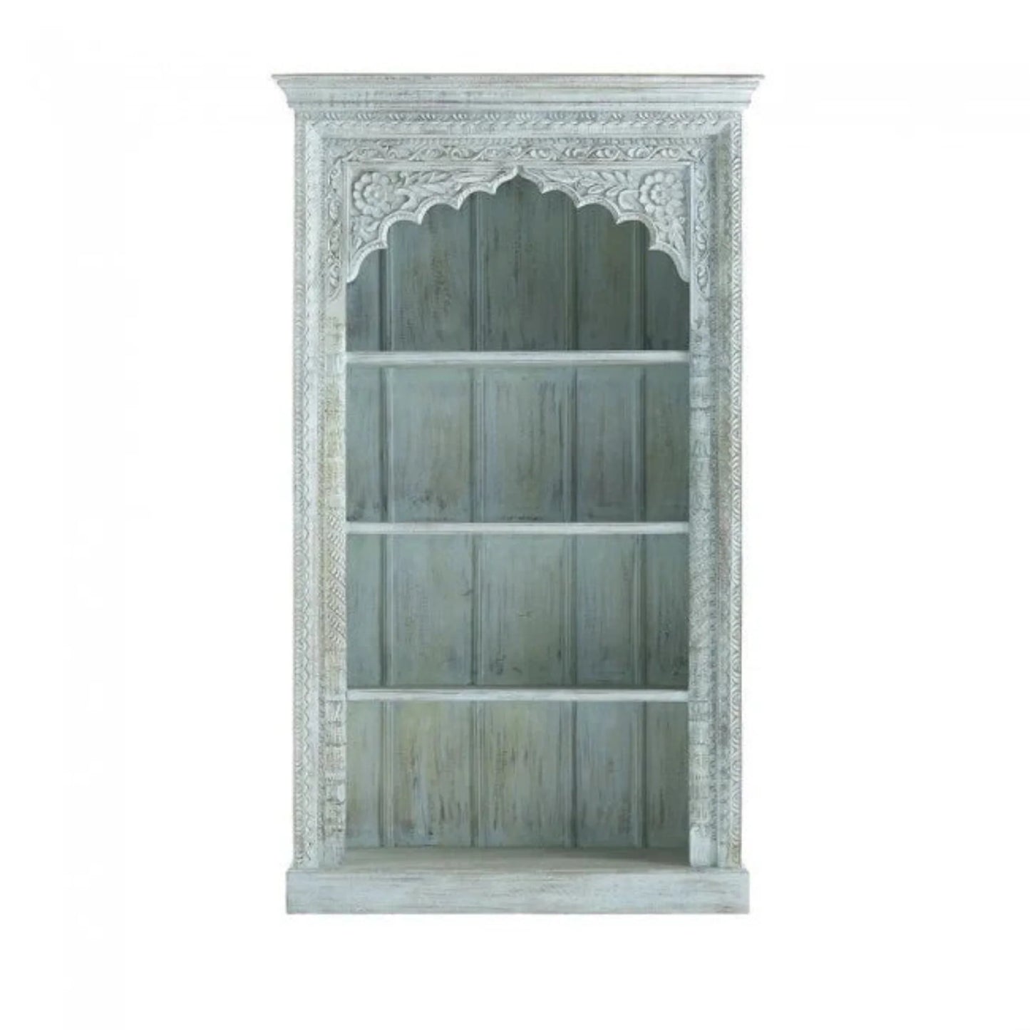 Teal Rustic Solid Wood Hand Carved Bookshelf 