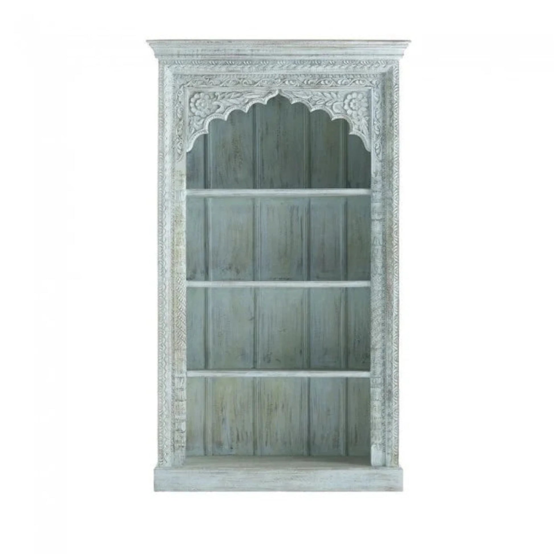 Teal Rustic Solid Wood Hand Carved Bookshelf 