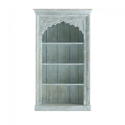 Teal Rustic Solid Wood Hand Carved Bookshelf 
