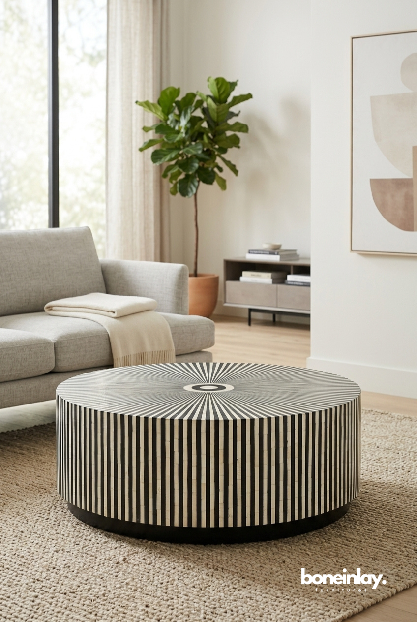Handmade Bone Inlay Round Conversation Coffee Table