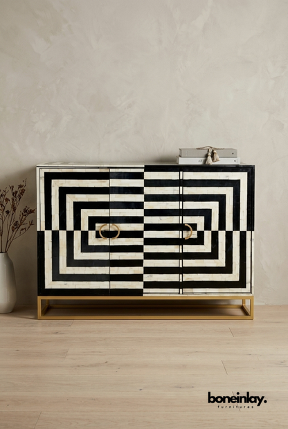 Handmade Optical Illusion Bone Inlay Sideboard Cabinet