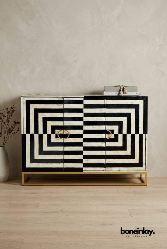 Handmade Optical Illusion Bone Inlay Sideboard Cabinet