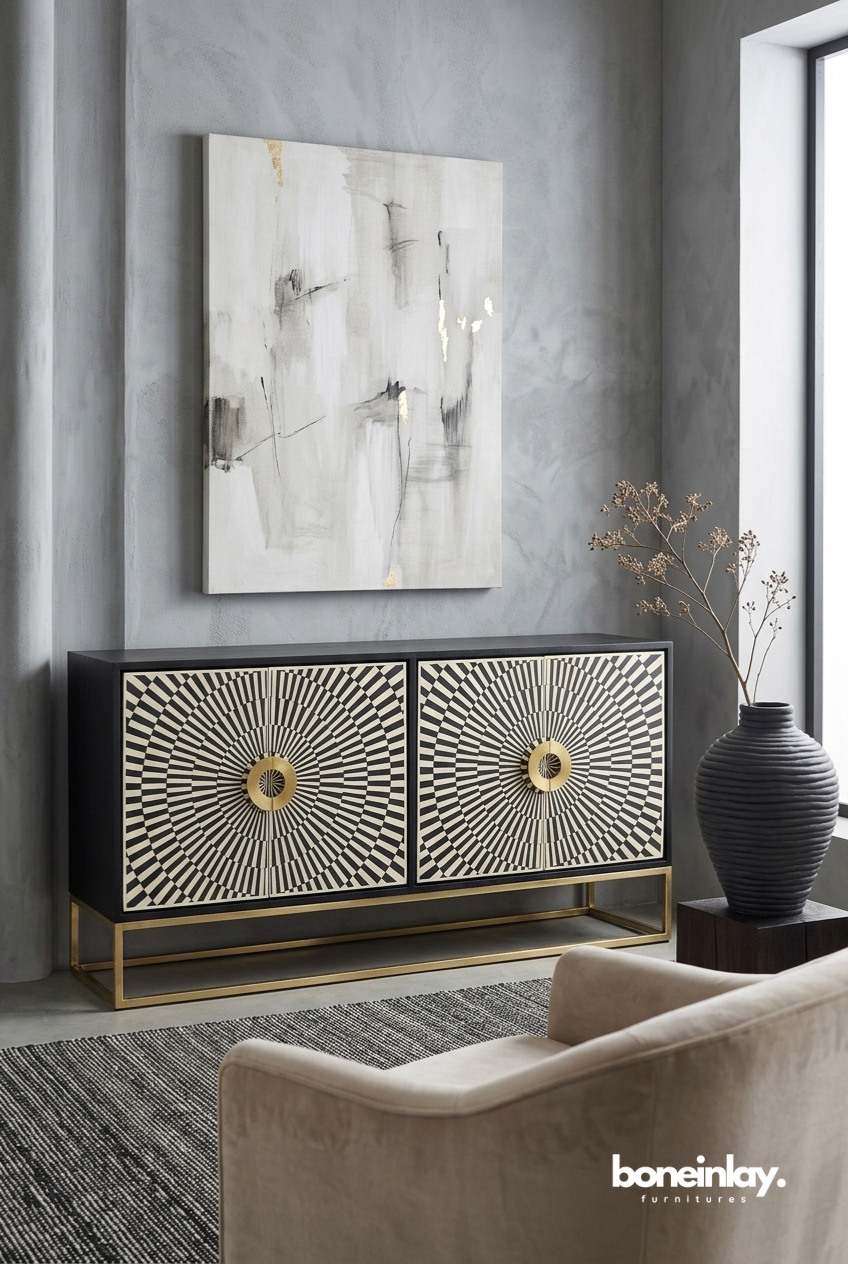 Handmade Bone Inlay Starbrust Design Sideboard