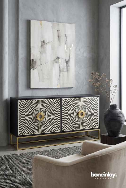 Handmade Bone Inlay Starbrust Design Sideboard