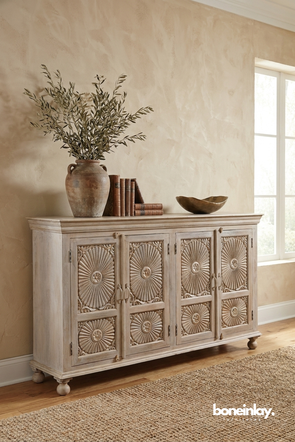 Maven Lane Patrin Antique Hand-Carved Solid Wood Sideboard