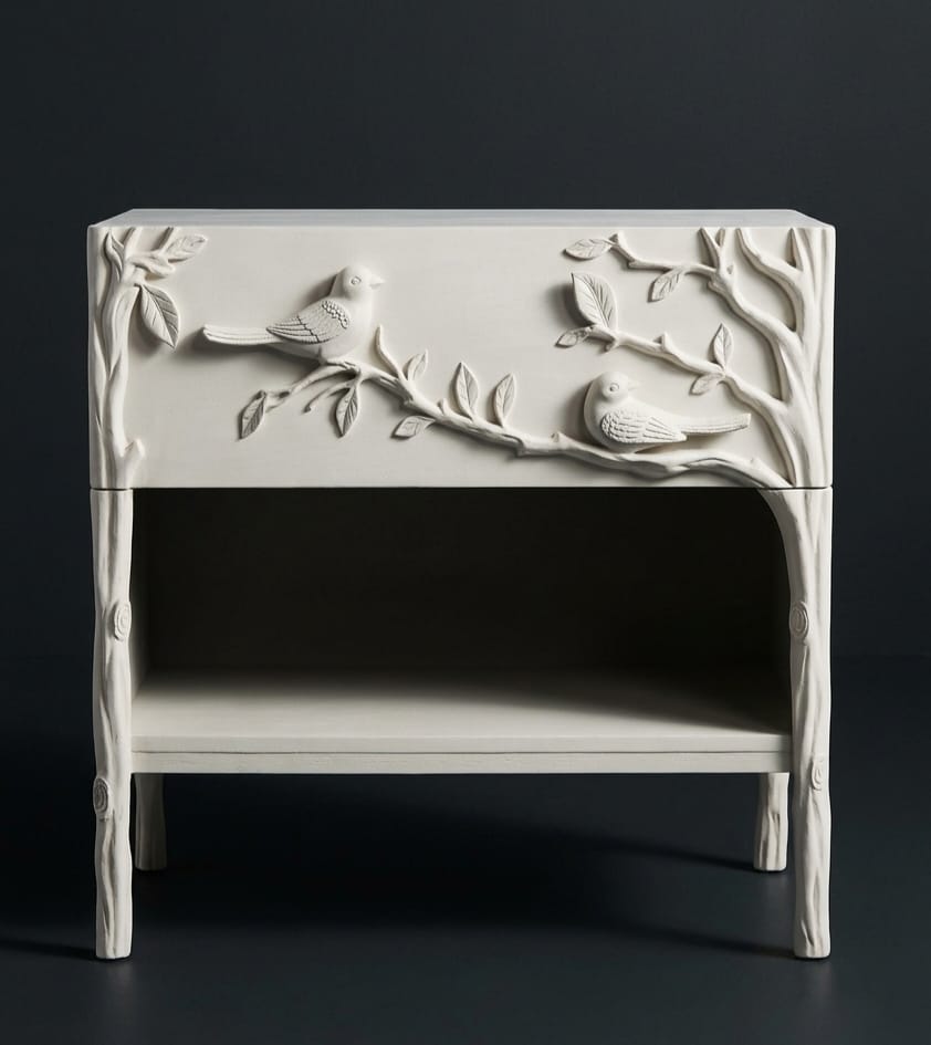 white rustic ornithrology nightstand