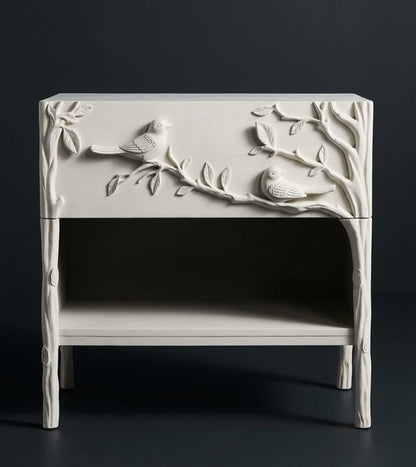 white rustic ornithrology nightstand