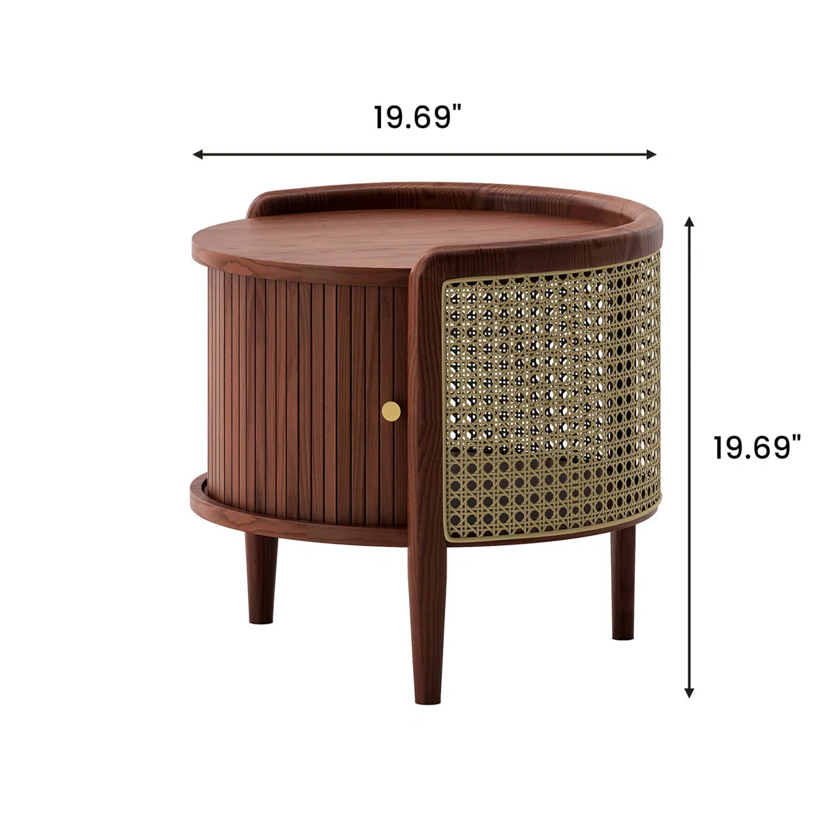 Side Table with Sliding Tambour & Rattan