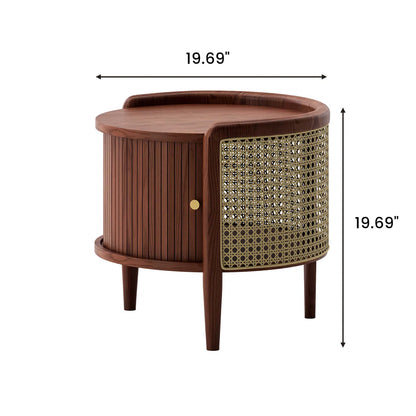 Side Table with Sliding Tambour & Rattan