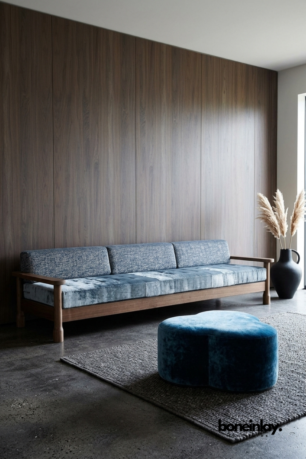 Modern Wooden Sofa with Grey Upholstery, Scandinavian Living Room Couch, Contemporary Solid Wood Seating Furniture