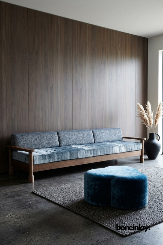 Modern Wooden Sofa with Grey Upholstery, Scandinavian Living Room Couch, Contemporary Solid Wood Seating Furniture
