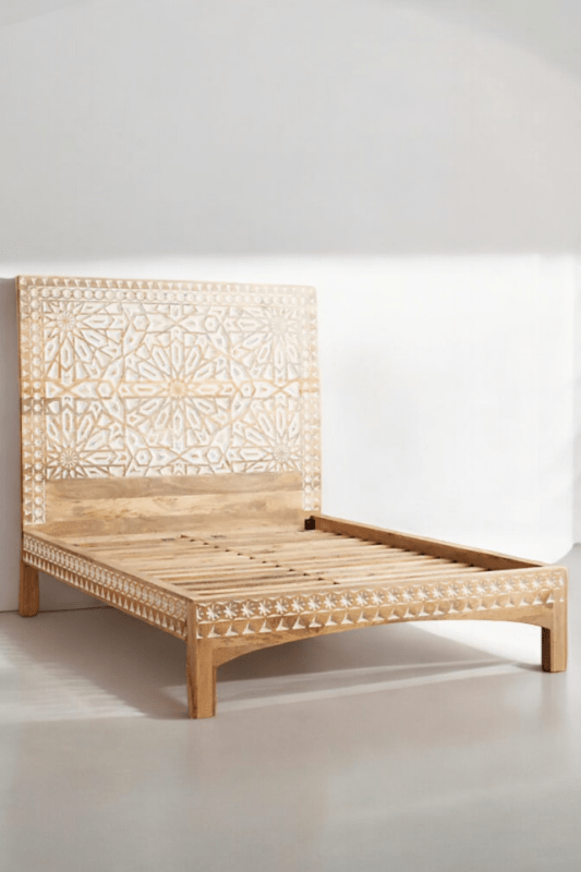 Alabran Hand - Carved Natural Solid Wood Boho Three Piece Bedroom Set Bedroom Set - Bone Inlay Furnitures