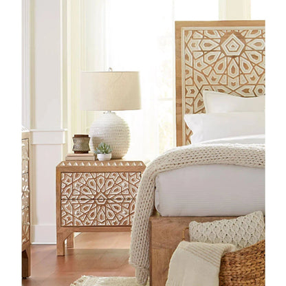 Alabran Hand - Carved Natural Solid Wood Boho Three Piece Bedroom Set Bedroom Set - Bone Inlay Furnitures