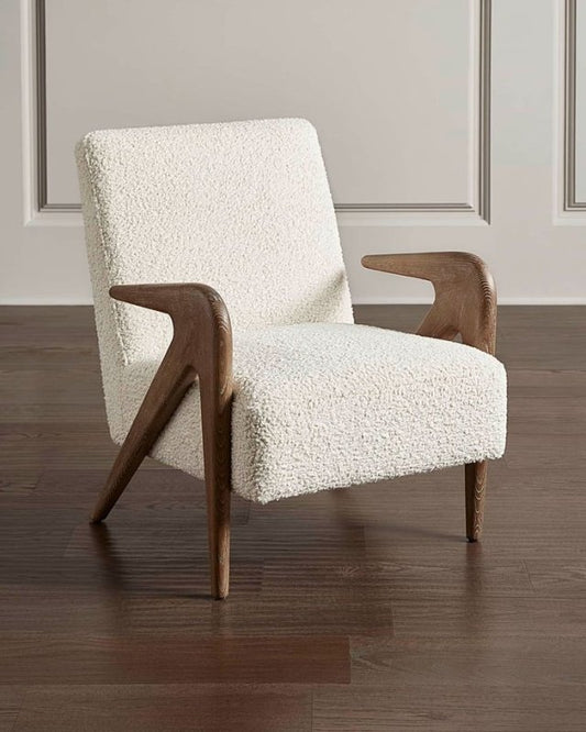 Angelica Faux Shearling Upholstered Lounge Armchair Chair - Bone Inlay Furnitures