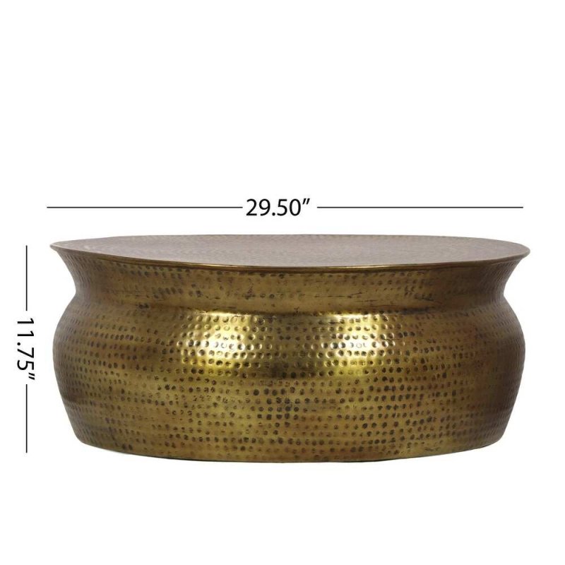 Anglo Indian Handmade Embossed Brass Metal Frame Coffee Table Coffee Table - Bone Inlay Furnitures