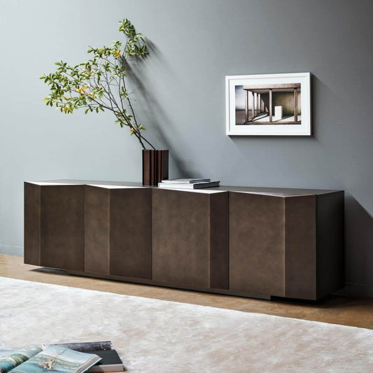 Antique Bernois Four Door Matte Bronze Metal Finish Sideboard Sideboard Cabinet - Bone Inlay Furnitures