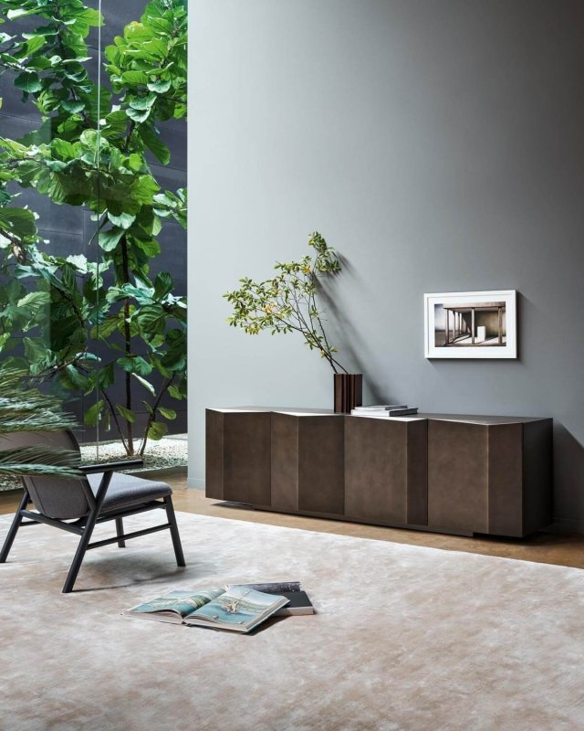 Antique Bernois Four Door Matte Bronze Metal Finish Sideboard Sideboard Cabinet - Bone Inlay Furnitures