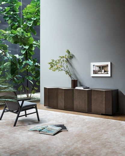 Antique Bernois Four Door Matte Bronze Metal Finish Sideboard Sideboard Cabinet - Bone Inlay Furnitures