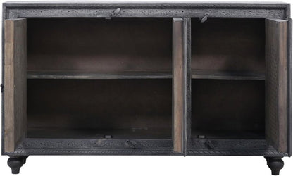 Artisan - Carved Wooden Sideboard Cabinet | Black Distressed Buffet Table Buffet & Sideboard - Bone Inlay Furnitures