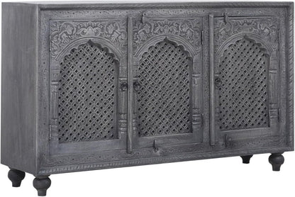 Artisan - Carved Wooden Sideboard Cabinet | Black Distressed Buffet Table Buffet & Sideboard - Bone Inlay Furnitures