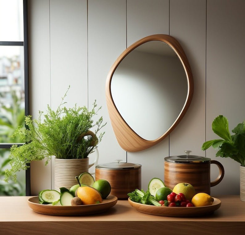 Asymmetrical Wooden Frame Mirror | Irregular Home Decor Mirror mirror frame - Bone Inlay Furnitures