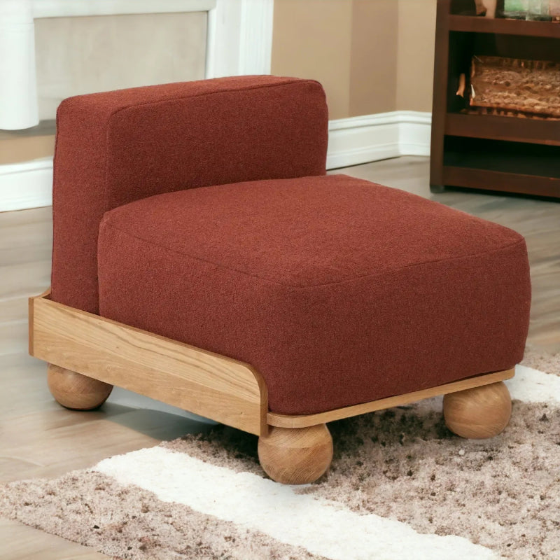 Batson inspired Design Wood & Velvet Single Seater Sofa Red Sofa - Bone Inlay Furnitures