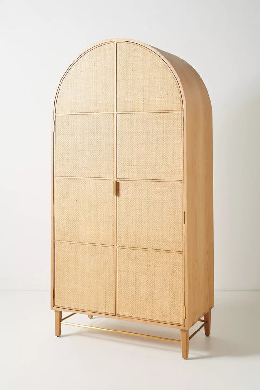 Beachy Style Wallace Cane Armoire – Caned Furniture Wardrobe Closet for Bedroom Storage Armoire - Bone Inlay Furnitures