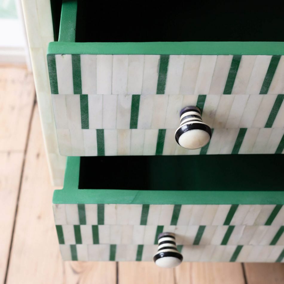 Sage Green Stripe Bone Inlay Nightstand