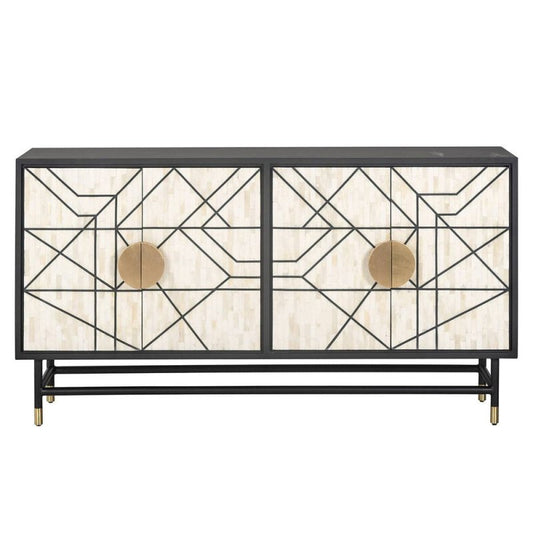 Black and White Handmade Bone Inlay Four Doors Sideboard with Metal Legs Buffet & Sideboard - Bone Inlay Furnitures