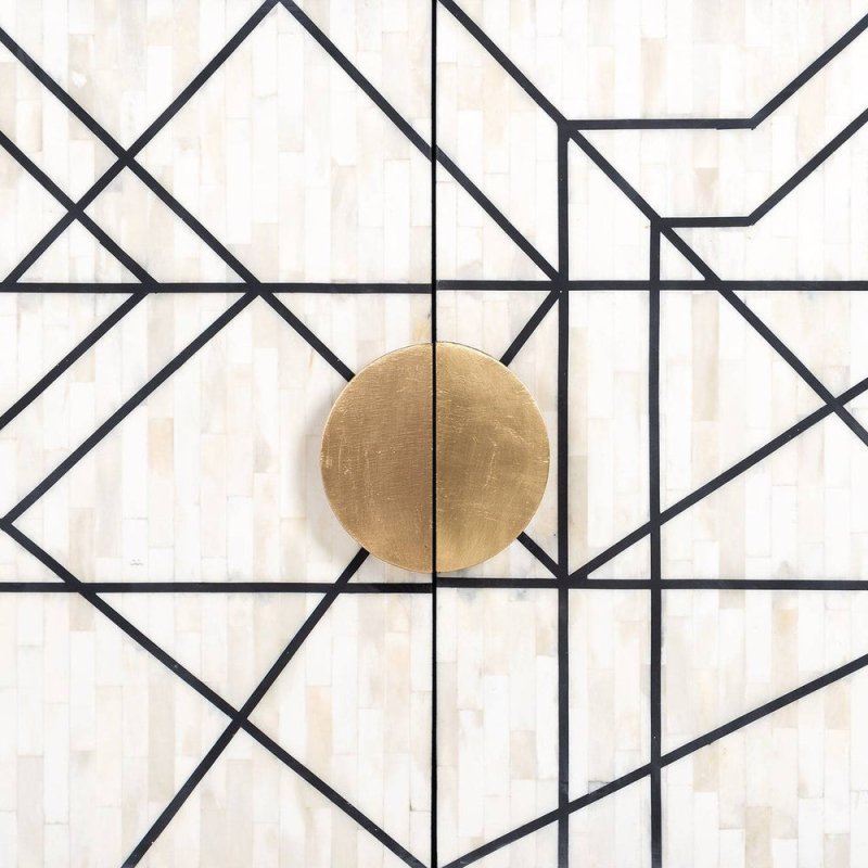 Black and White Handmade Bone Inlay Four Doors Sideboard with Metal Legs Buffet & Sideboard - Bone Inlay Furnitures