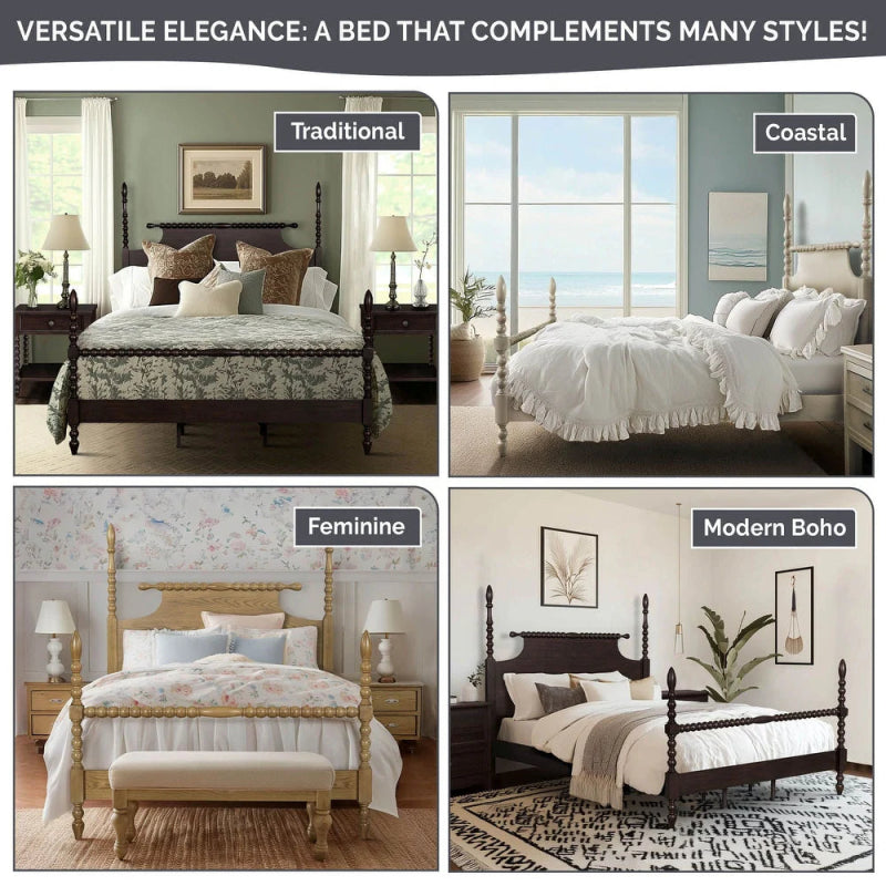 Black Color Handmade Wooden Designer Four Poster Bed Beds & Bed Frames - Bone Inlay Furnitures