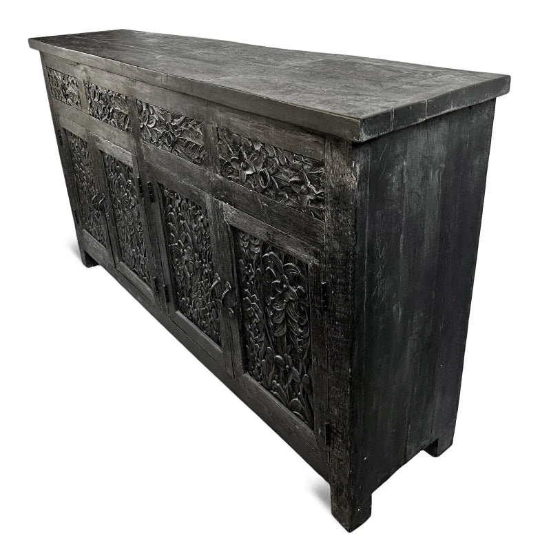 Black Solid Wood Carved Sideboard credenza - Bone Inlay Furnitures