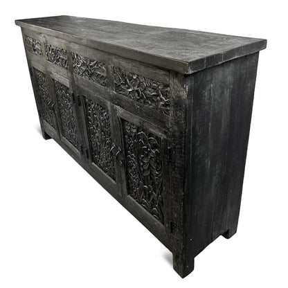 Black Solid Wood Carved Sideboard credenza - Bone Inlay Furnitures