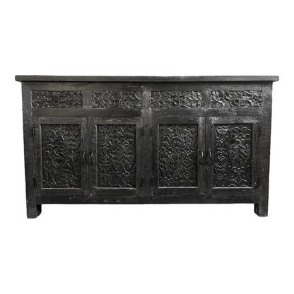 Black Solid Wood Carved Sideboard credenza - Bone Inlay Furnitures