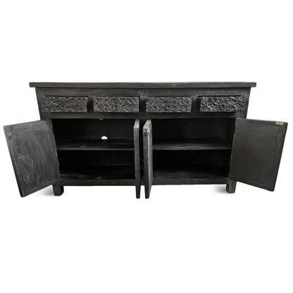 Black Solid Wood Carved Sideboard credenza - Bone Inlay Furnitures