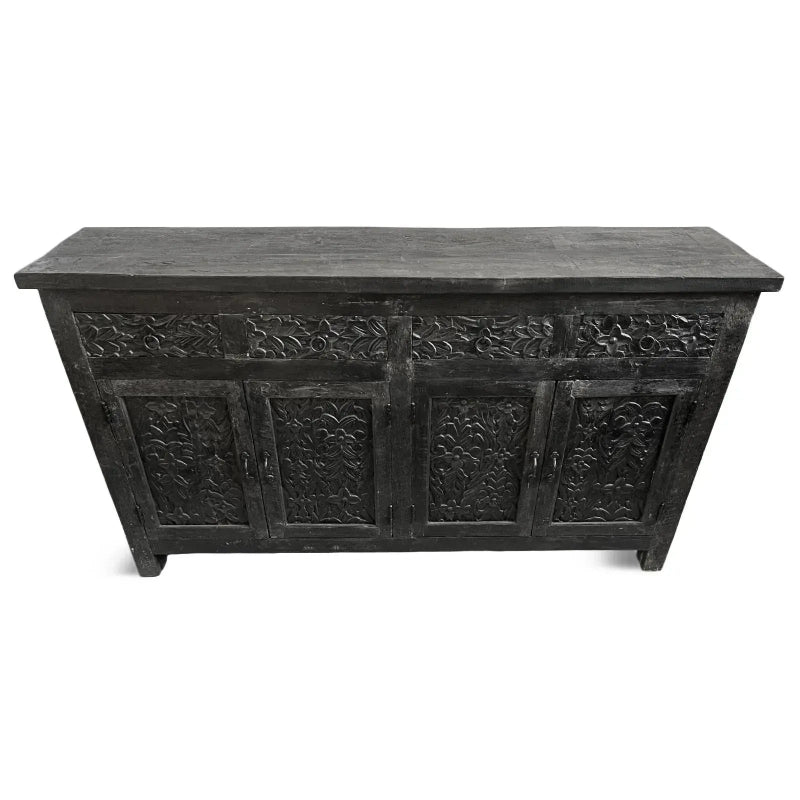 Black Solid Wood Carved Sideboard credenza - Bone Inlay Furnitures