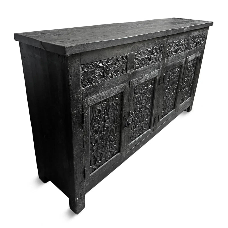 Black Solid Wood Carved Sideboard credenza - Bone Inlay Furnitures