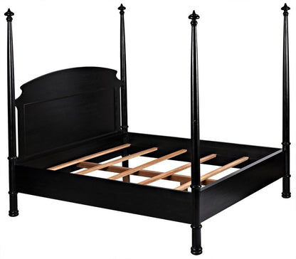 Black Wooden Handmade Four Poster Bed Beds & Bed Frames - Bone Inlay Furnitures