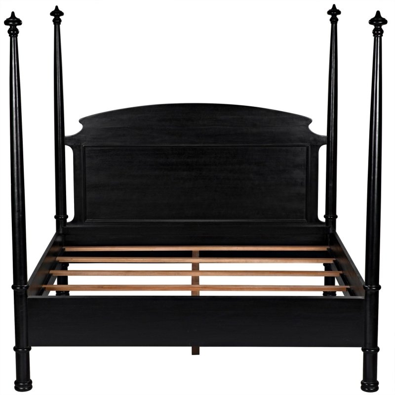 Black Wooden Handmade Four Poster Bed Beds & Bed Frames - Bone Inlay Furnitures