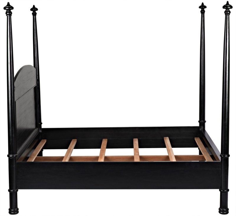 Black Wooden Handmade Four Poster Bed Beds & Bed Frames - Bone Inlay Furnitures