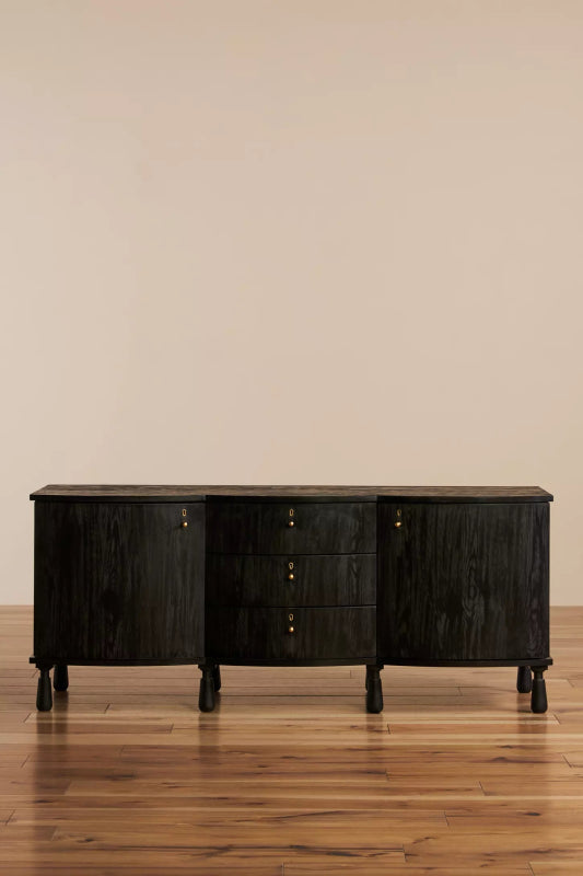 Black Wooden Handmade Media Console Table with Storage Media Console Table - Bone Inlay Furnitures