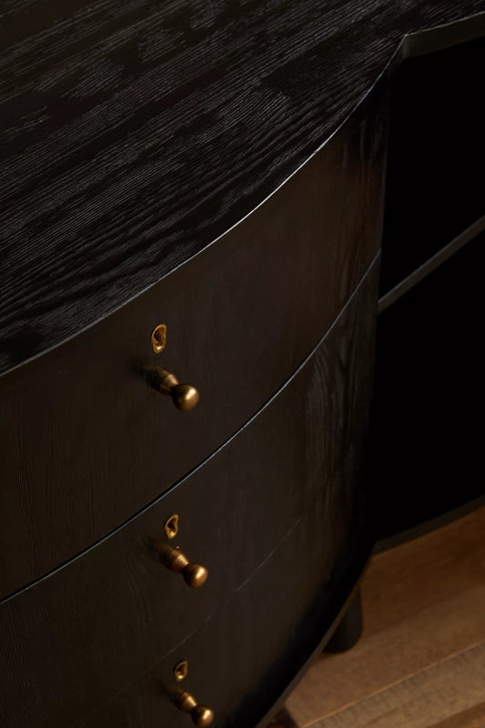 Black Wooden Handmade Media Console Table with Storage Media Console Table - Bone Inlay Furnitures