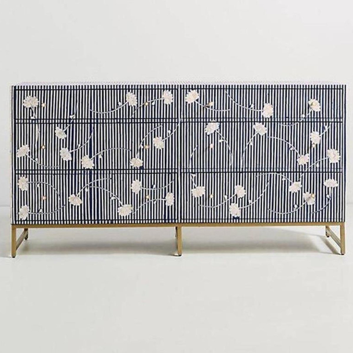 Handmade Ada Inlay Six-Drawer Dresser | Storage Unit Gray