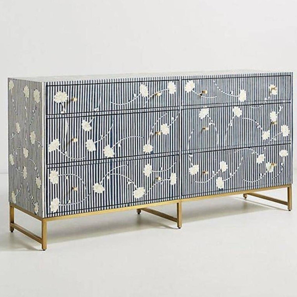 Handmade Ada Inlay Six-Drawer Dresser | Storage Unit Gray